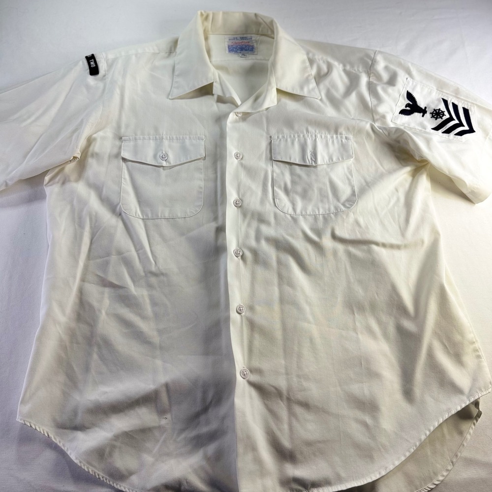 Vintage Creighton US Navy Official Uniform Shirt White Short‎ Sleeve XL 17-17 5
